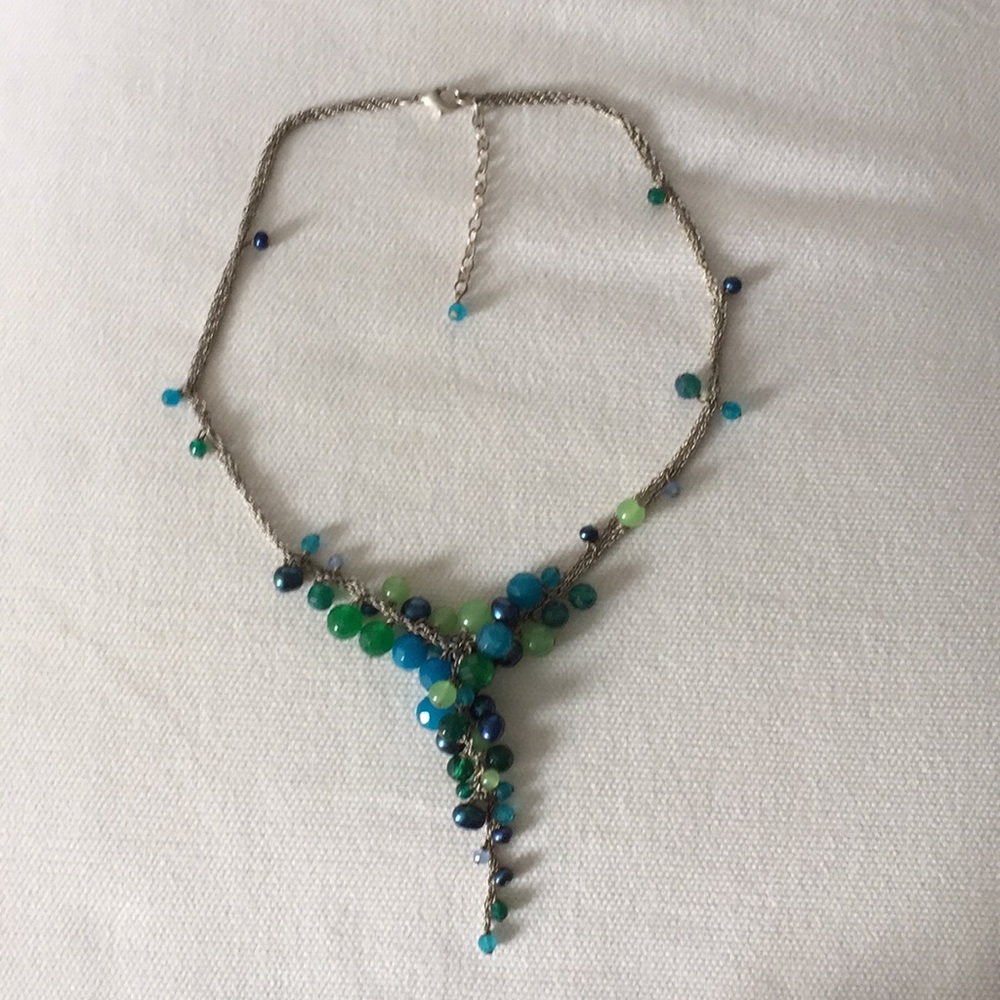 Blue and green beaded necklace